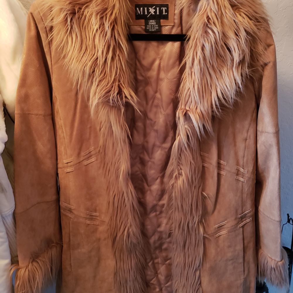 Mixit Tan Teddy Jacket with Faux Fur Trim